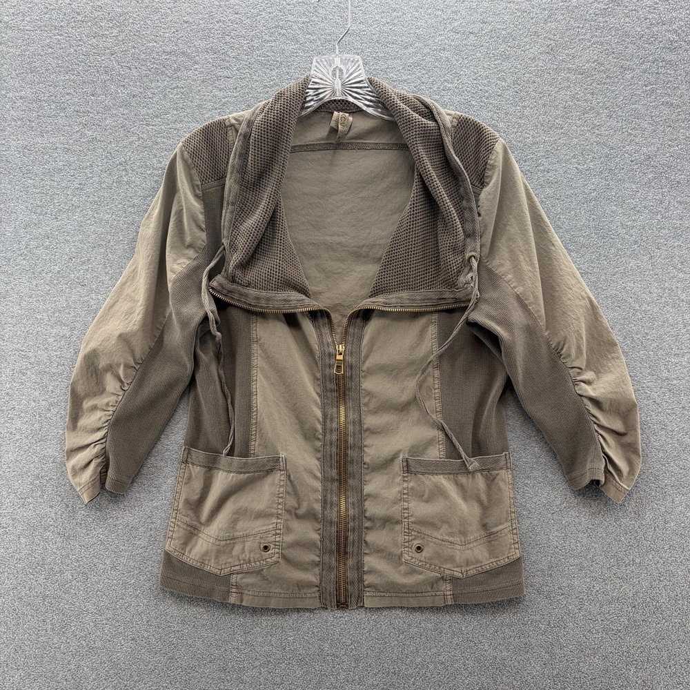 XCVI Jacket Women Medium Olive Green Stretch Zip Front Utility Military